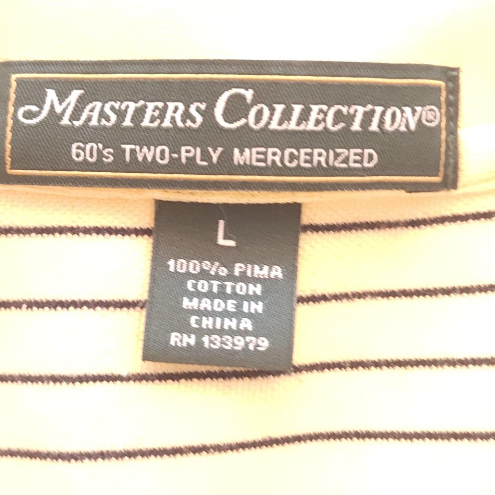 Masters Golf Polo Shirt Mens Large Yellow Stripe Pima Cotton Augusta Logo - Picture 7 of 11